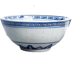 3 x Chinese Rijstkom Porselein - Ø 11,5 cm - Traditioneel - Wit/Blauw