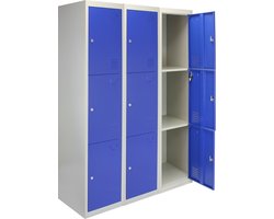 3 x Lockerkast Metaal - Blauw - driedeurs - Per unit: 38cm(b)x45cm(d)x180cm(h) - Flatpack - Ventilatie - 2 GRATIS magneten - 2 Sleutels per slot - lockers kluisjes