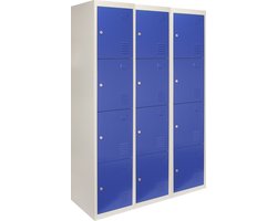 3 x Lockerkast Metaal - Blauw - Vierdeurs - Per unit: 38cm(b)x45cm(d)x180cm(h) - Flatpack - Ventilatie - 2 GRATIS magneten - 2 Sleutels per slot - lockers kluisjes