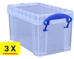 3 x Opbergbox Really Useful Box - 2.1 liter - 24x13x12,5 cm - transparant wit