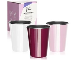 3 x roestvrijstalen drinkbekers in wit, roze, paars, hoogwaardige beker, campingbeker, onbreekbaar en BPA-vrij (03 stuks, wit/roze/paars)