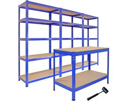 3 x T-Rax Stellingkasten 90x45x180 cm + 1 x T-rax Werkbank 120x90x60 cm - 100% Boutloos - Inclusief rubberen hamer
