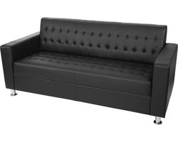 3-zits bank Kunda, bank loungebank, kunstleer, metalen poten 180cm ~ zwart