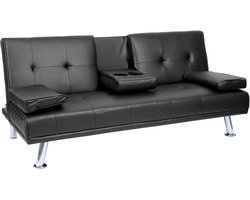 3-zits bank MCW-F60, slaapbank logeerbed, verstelbare bekerhouder 97x166cm ~ kunstleer, zwart