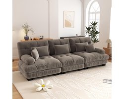 3-zits Bank, Modulaire Hoekbank met Diepe Zitting, Chenille Slaapbank, Comfortabel Bekleed voor Woonkamer, Appartement, Studio, Kantoor, Chenille-Bruin