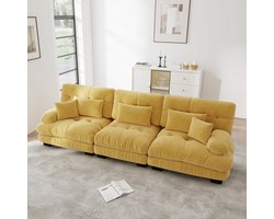 3-zits Bank, Modulaire Hoekbank met Diepe Zitting, Chenille Slaapbank, Comfortabel Bekleed voor Woonkamer, Appartement, Studio, Kantoor, Chenille-geel