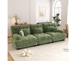3-zits Bank, Modulaire Hoekbank met Diepe Zitting, Chenille Slaapbank, Comfortabel Bekleed voor Woonkamer, Appartement, Studio, Kantoor, Chenille-Groente