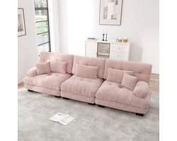 3-zits Bank, Modulaire Hoekbank met Diepe Zitting, Chenille Slaapbank, Comfortabel Bekleed voor Woonkamer, Appartement, Studio, Kantoor, Chenille-Roze