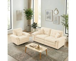 3-Zits Bank Set - Chenille Bankstel Met 1-Zits Fauteuil En 2-Zits Sofa - Luxe Lounge Bank Met Diepe Zit En Kussens - Comfortabele Zitgroep Voor Woonkamer Appartement Kantoor