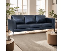 3-Zits Bank Zwart - Metaal/Leer - 220x88x83cm - Valencia