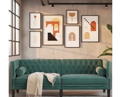 3-Zits Chesterfield Bank Fluweel Donkergroen – Luxe Medahomestore Design Sofa met Nekkussens, Armleuningen & Klassieke Knopen – Comfortabele Fluwelen Bank voor Woonkamer, Elegant Bankstel met Stevige Poten