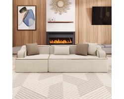 3-Zits Cloud Bank 266 x 93 x 65 cm – Modulaire Boneless Sofa met Armleuningen, Corduroy Bekleding, Hoogwaardig Schuim, Antislip Basis – Cloud Sofa Beige – Laura