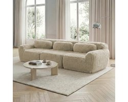 3-zits diepe bank - Woonkamer - 3 personen - Lichtkhaki pluche - Modulair en montagevrij - 32D hochelastisch schuim - Antislip - Ergonomische ondersteuning - Inclusief 2 kussens