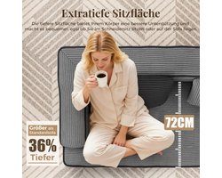 3-Zits Modulaire Cloud Bank 266x93x65 cm – Frameloze Corduroy Slaapbank met Hoge Dichtheid Schuim, Antislip Basis, Zonder Montage – Moderne Woonkamer Bank Grijs – Laura