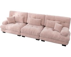 3-zits modulaire hoekbank met diepe zit, Chenille slaapbank comfortabel gepolsterd voor woonkamer, appartement, studio, kantoor, Chenille roze