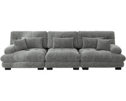 3-zits modulaire hoekbank met diepe zit, Chenille slaapbank comfortabel gepolsterd voor woonkamer, appartement, studio, kantoor, grijs