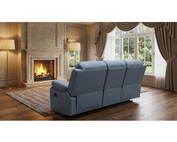3-zits relaxbank met recliner functie – Arqam Luxe Grijze Sofa Set – Comfortabele Uitklapbare Bank met Zachte Schuimvulling, Faux Leder Look, Armleuningen & Houten Frame – Kant-en-Klare Driezits Bank voor Woonkamer
