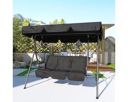 3-zits schommelstoel voor op het terras - Weerbestendige schommelstoel voor buiten - Verstelbare kap - Stevig stalen frame - Ademende stof, armleuningen, draagvermogen 272 kg - Zwart