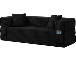 3-zits Slaapbank – Boneless Sofa van Schuim – Uitklapbare Sofa Bed – Zachte Corduroy Look – 200 cm – Zwart