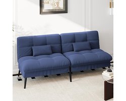 3-Zits Slaapbank Futon 174x105x44 cm – Verstelbare Hoekbank met 5 Hoeken, Blauw, Comfortabele Klapbank voor Woonkamer, Studio of Kantoor – Pauwhome