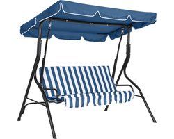 3-Zits Tuinschommelbank met Verstelbaar Zonnedak en Kussens - Schommelstoel voor Buiten - Stalen Frame - Max. 270 kg - Tuin, Terras & Balkon - Blauw