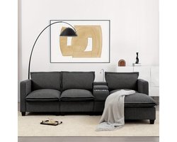 3-zitsbank – 3-zits sofa – hoekbank – loveseat – zitbank – grijze chenille stof – ingebouwde opbergruimte en leeslamp