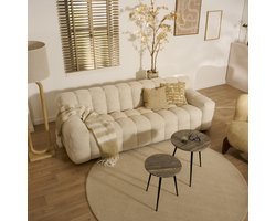 3 Zitsbank Bolton - Textiel - Beige - 240x76x105 cm (BxHxD) - Koudschuimvulling - Bruine Houten Poten