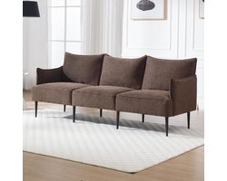 3-zitsbank chenille voor woonkamer – Luxe moderne loungesofa met metalen poten – Comfortabele gestoffeerde sectionele bank en bedbank – Zachte zitbank voor woonkamer, slaapkamer en kantoor – Koffiebruin – Medahomestore