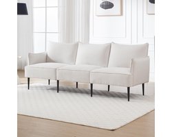 3-Zitsbank Chenille Wit met Metalen Poten – Luxe Loungesofa & Slaapbank zonder Armleuningen – Comfortabele Gestoffeerde Bank voor Woonkamer, Slaapkamer of Kantoor – Medahomestore