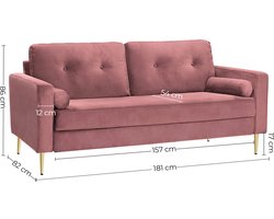 3-Zitsbank Fluweel Roze – Industrialhome Velvet Luxe Sofa Bella – Moderne Design Bank met Metalen Poten – Comfortabele Zitbank voor Woonkamer – 181x82x86 cm