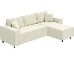 3-zitsbank met chaise longue-woonkamerbank met corduroy bekleding-2 extra kussens-gestoffeerde bank-crèmewit