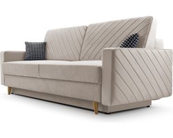 3-zitsbank van Velvet voor woonkamer, slaapbank, sofa met slaapfunctie en opbergruimte, moderne bank - 230x96x97cm - Slaapbank CALIFORNIA - Beige (PAROS 02)