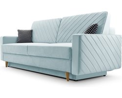 3-zitsbank van Velvet voor woonkamer, slaapbank, sofa met slaapfunctie en opbergruimte, moderne bank - 230x96x97cm - Slaapbank CALIFORNIA - Blauw (KRONOS 50)