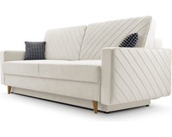 3-zitsbank van Velvet voor woonkamer, slaapbank, sofa met slaapfunctie en opbergruimte, moderne bank - 230x96x97cm - Slaapbank CALIFORNIA - Crème (PAROS 01)