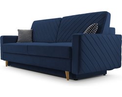 3-zitsbank van Velvet voor woonkamer, slaapbank, sofa met slaapfunctie en opbergruimte, moderne bank - 230x96x97cm - Slaapbank CALIFORNIA - Donkerblauw (KRONOS 09)