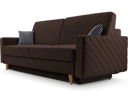 3-zitsbank van Velvet voor woonkamer, slaapbank, sofa met slaapfunctie en opbergruimte, moderne bank - 230x96x97cm - Slaapbank CALIFORNIA - Donkerbruin (KRONOS 06)