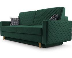 3-zitsbank van Velvet voor woonkamer, slaapbank, sofa met slaapfunctie en opbergruimte, moderne bank - 230x96x97cm - Slaapbank CALIFORNIA - Donkergroen (KRONOS 19)