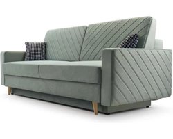 3-zitsbank van Velvet voor woonkamer, slaapbank, sofa met slaapfunctie en opbergruimte, moderne bank - 230x96x97cm - Slaapbank CALIFORNIA - Lichtgroen (KRONOS 47)