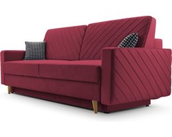 3-zitsbank van Velvet voor woonkamer, slaapbank, sofa met slaapfunctie en opbergruimte, moderne bank - 230x96x97cm - Slaapbank CALIFORNIA - Wijnrood (KRONOS 02)