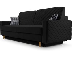 3-zitsbank van Velvet voor woonkamer, slaapbank, sofa met slaapfunctie en opbergruimte, moderne bank - 230x96x97cm - Slaapbank CALIFORNIA - Zwart (KRONOS 07)