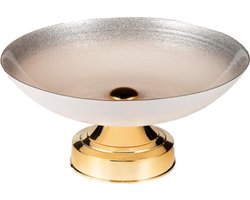 30 cm glazen fruitschaal op voet - aanrecht fruitglazen plaat met bloemontwerp - decoratieve snackplaat - kunststof poot - Bej&Silver Fruitschaal