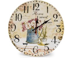 30 cm houten wandklok/keukenklok in landelijke stijl stilte niet-tikkend voor de keuken, thuiskantoor, woonkamer en slaapkamer (Cafe & Bloemen)