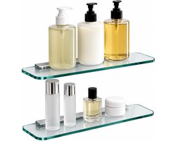 30 cm transparant glazen rek badkamer met 20 cm houder 6 mm dik doucheplank glazen plank gaten doucheplank glas badkamerrek voor badkamer keuken (2 stuks)
