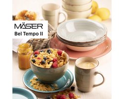 30-delig vintage serviesset voor 6 personen, handbeschilderd keramiek combiservies in groen, aardewerk