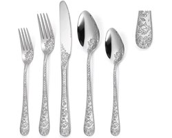 30-delige Bestekset Elegant Design - Glanzend Zilver Roestvrij Staal/ Edelstaal - 6 Messen, 6 Vorken, 6 Lepels, 6 Dessertlepels, 6 Dessertvorken - Vaatwasserbestendig - Luxe Glanzend Design