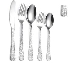 30-delige Bestekset Elegant Motief - Glanzend Zilver Roestvrij Staal/ Edelstaal- 6 Messen, 6 Vorken, 6 Lepels, 6 Dessertlepels, 6 Dessertvorken - Vaatwasserbestendig - Luxe Glanzend Design