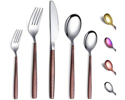 30-delige bestekset met maanoppervlak en kop van glanzend goud met titanium coating, bestekset van roestvrij staal voor 6