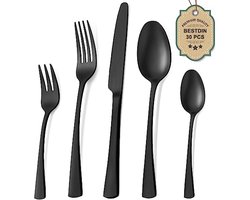 30-delige bestekset voor 6 personen - Hoogwaardig roestvrijstalen, mat zwart, vaatwasmachinebestendig