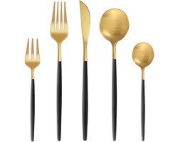30-delige Bestekset voor 6 Personen - Zwart-Goud Mat Roestvrij Staal, Vaatwasmachinebestendig, Elegante en Luxe Servies Set