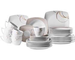 30-delige combiservies vierkante serviesset voor 6 personen wit/bruin - Serie Nela - servies - cadeau-idee voor huishouden bordenset 6 person